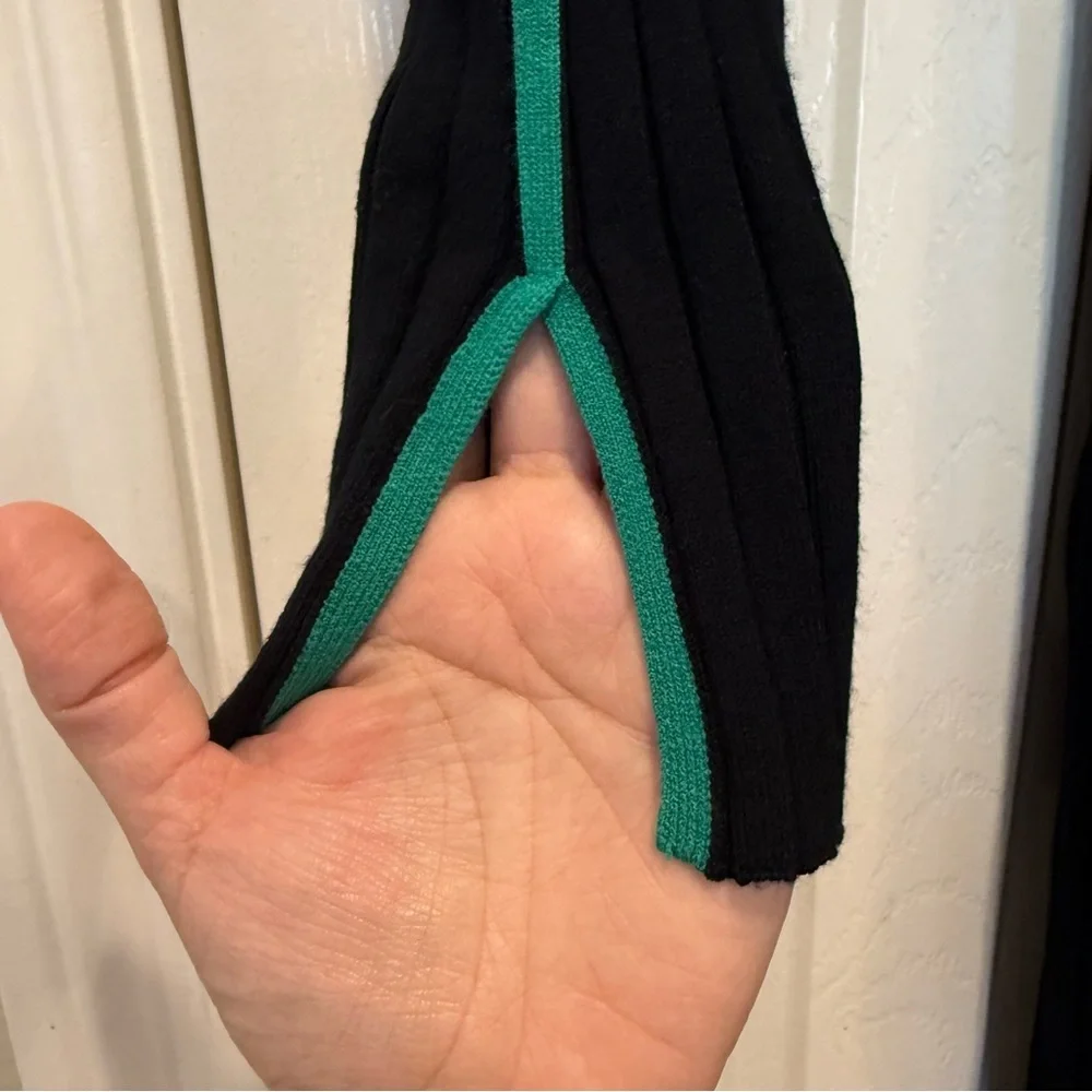 Daily Practice Anthropology Long-Sleeve Black Green Sporty Party Sweater Dress S